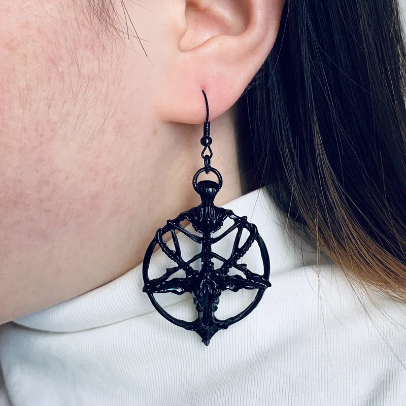 Pentagram Skull Goat Head Pendant Earrings