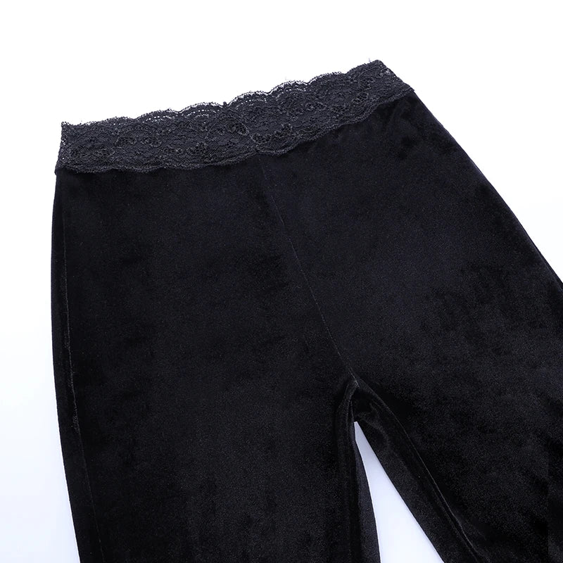 Black High Waist Velvet Flared Pants