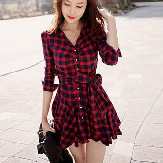 Red Plaid Button Up Dress