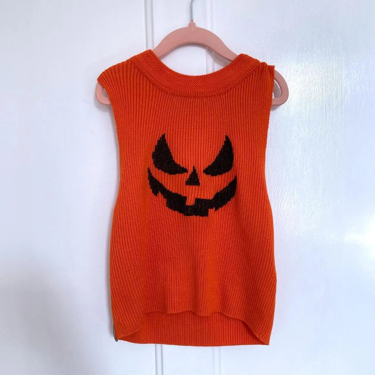 Knitted Orange Halloween Sleeveless Top