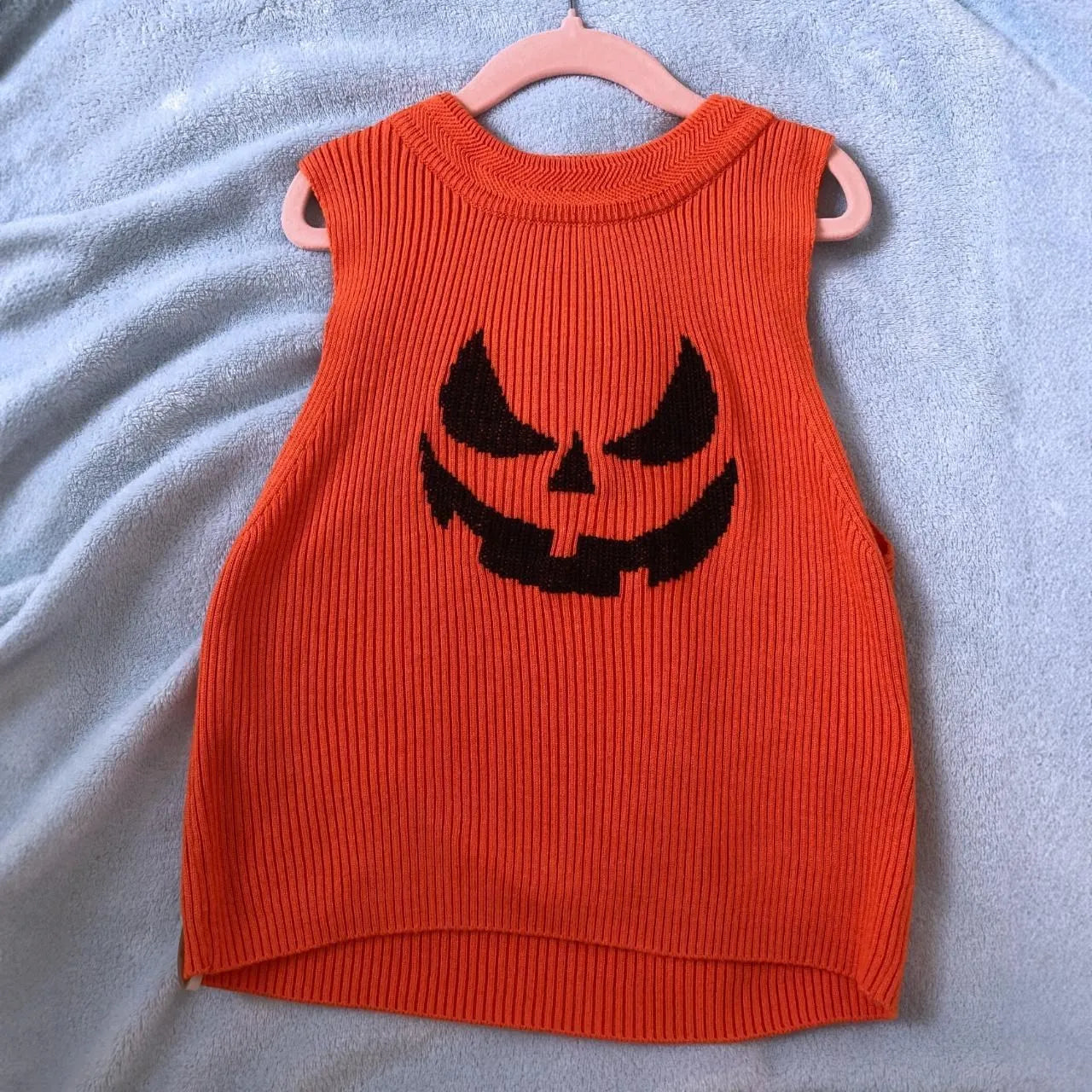 Knitted Orange Halloween Sleeveless Top