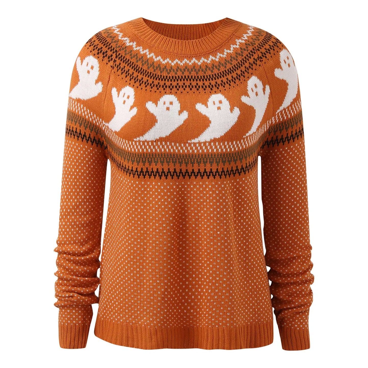 Orange Halloween Pattern Knitted Pullover Sweaters