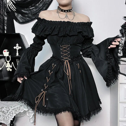 Black Off The Shoulder Lace Up Dress