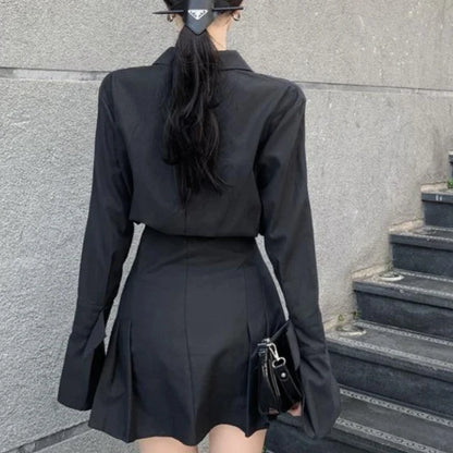 Black Pleated Shirt Dress