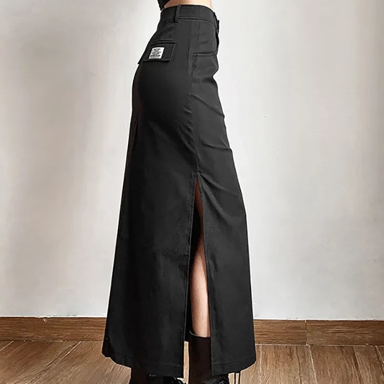 Black High Raise Slim Long Skirt