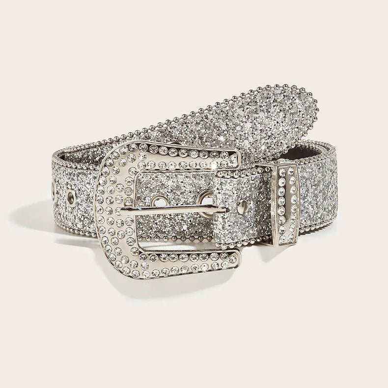 Rhinestone Faux Leather Belt