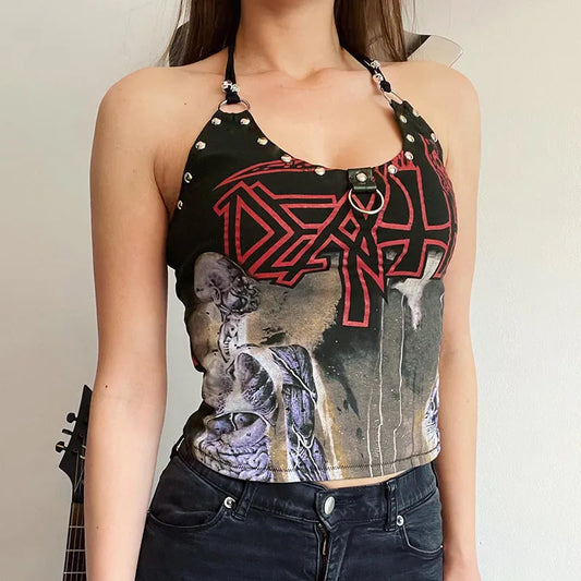 Goth Print Halter Top