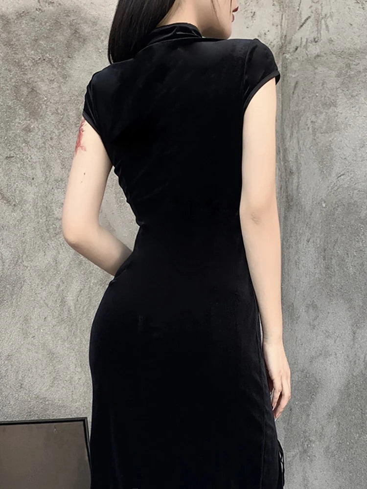 Black Velvet Split Dress