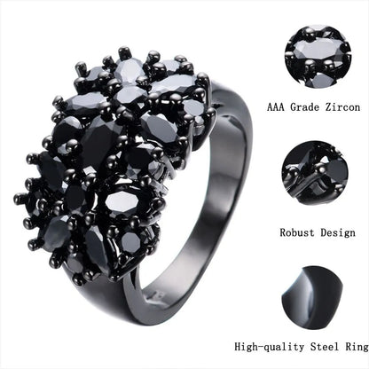 Black Stone Inlaid Fashion Rings