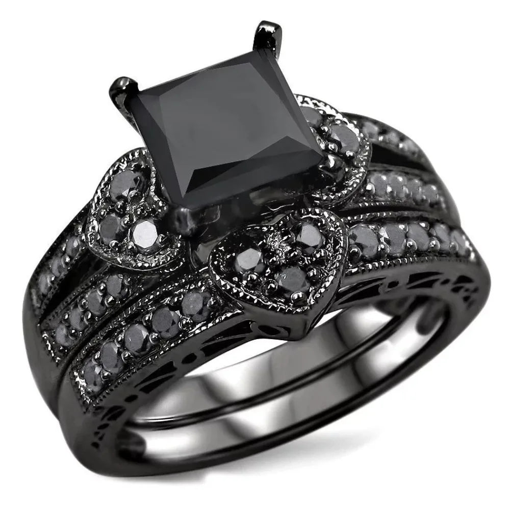 Black Stone Inlaid Fashion Rings