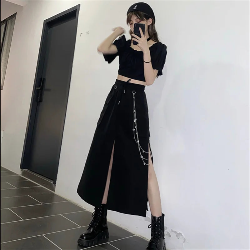 Black Long Skirt with a Chain