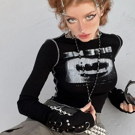 Black "Bite Me" Grunge Top