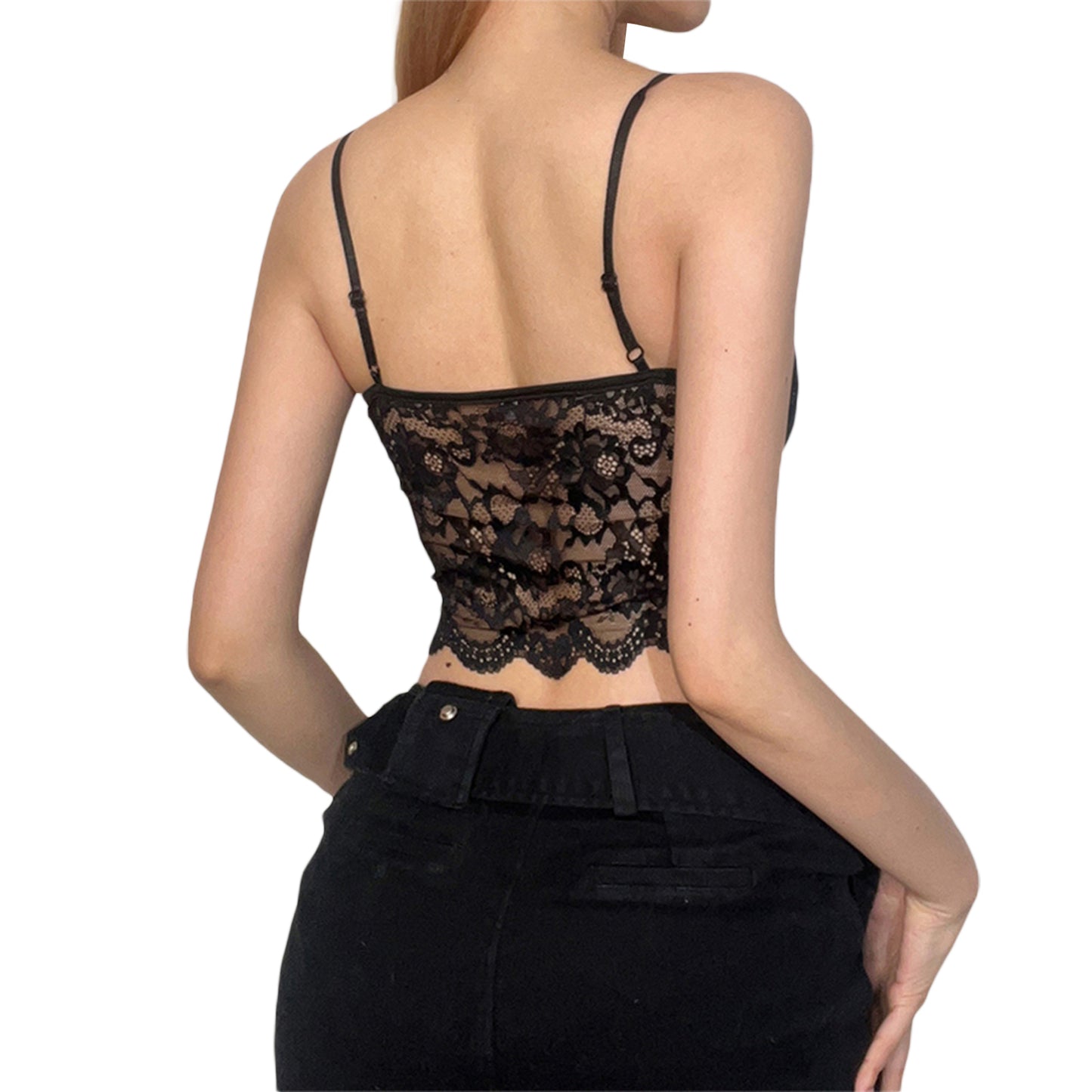 Black Spaghetti Straps Butterfly Lace Camisole Bralette