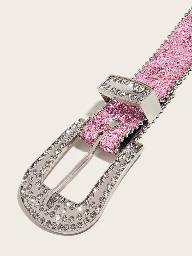 Rhinestone Faux Leather Belt