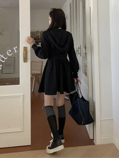 Zipper Hooded Long Sleeve Mini Dresses