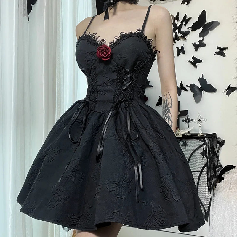 Black Jacquard A-Line Dress