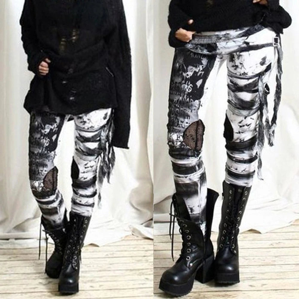 Print Gothic Leggings With Straps