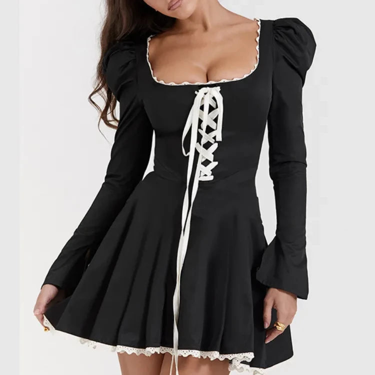 Black Long Sleeve Square Neck Mini Dress