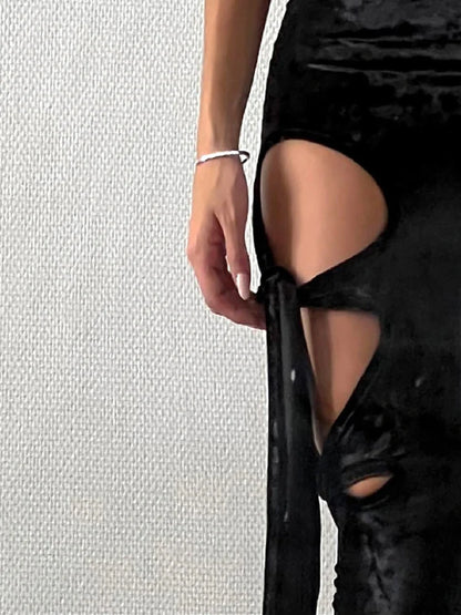 Black Hollow Out High Waist Bandage Pants