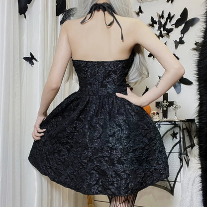 Black Jacquard A-line Dress