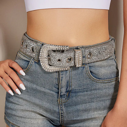 Rhinestone Faux Leather Belt