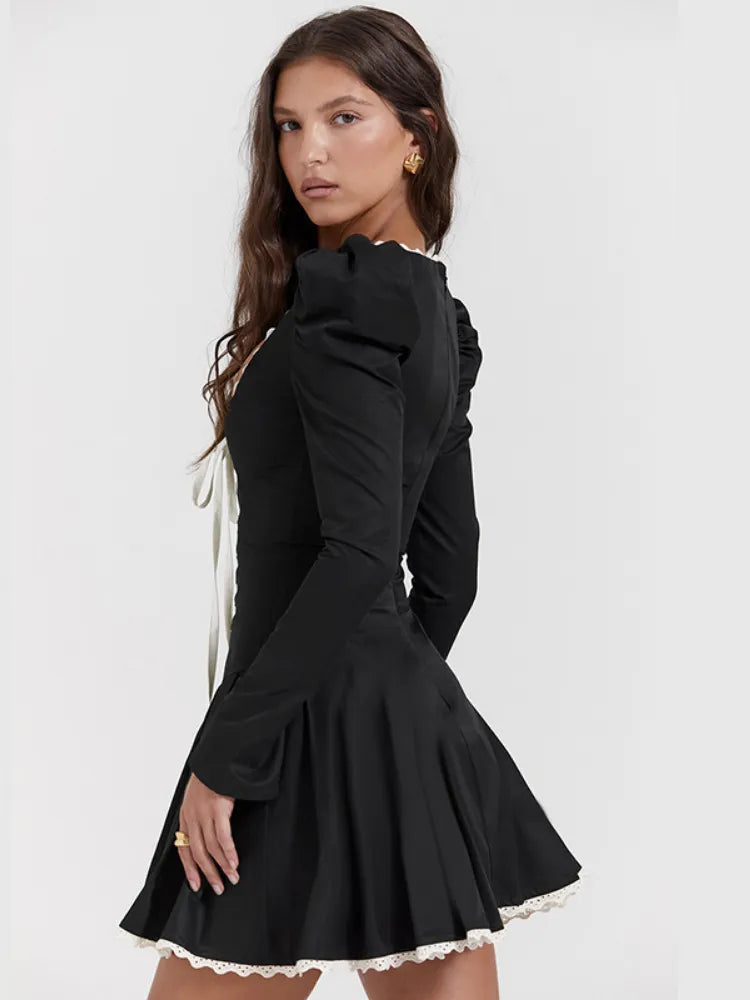 Black Long Sleeve Square Neck Mini Dress