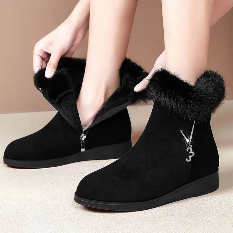 Black Chelsea Faux Suade Fur Boots