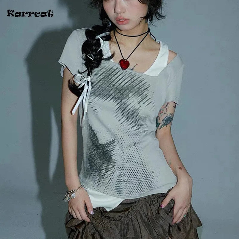 Two-piece Vintage Patchwork Short Sleeve T-Shirt