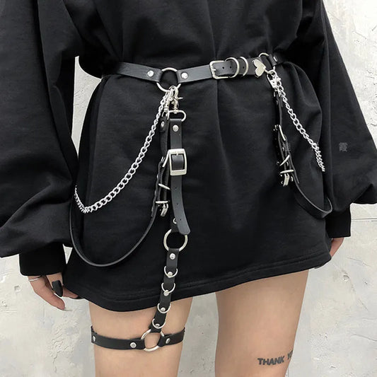 Faux Leather Belt with Metal Waist Chain