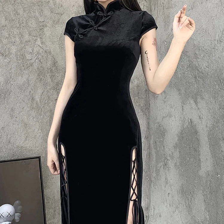 Black Velvet Split Dress