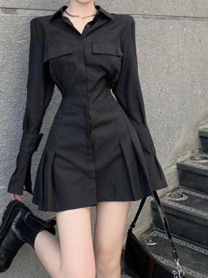 Black Pleated Shirt Dress