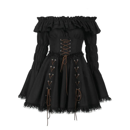 Black Off The Shoulder Lace Up Dress