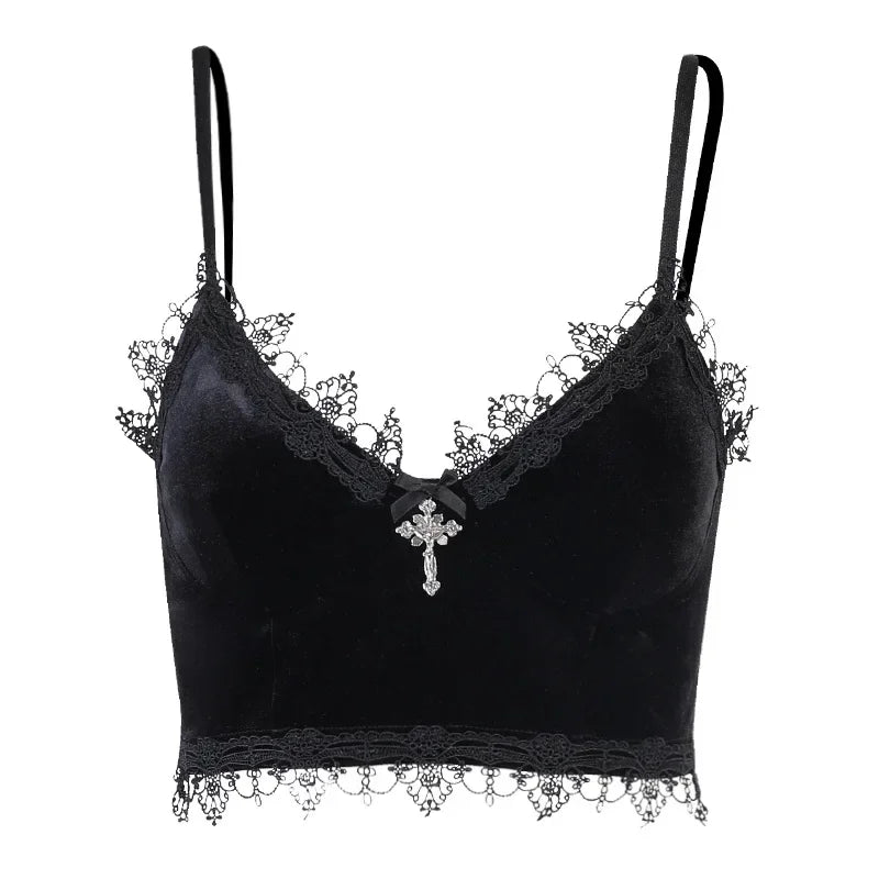 Velvet Lace Goth Crop Tops