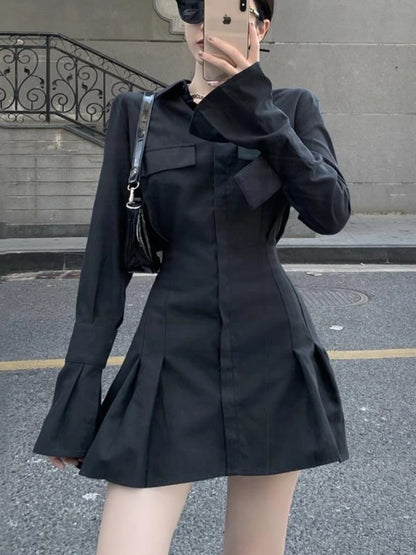 Black Pleated Shirt Dress