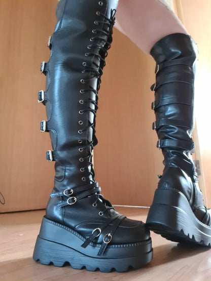 Platform Motorcycles Boots With Buckles