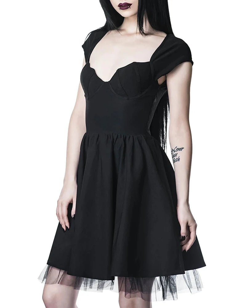 Black Bat Shape Short Sleeve Dress