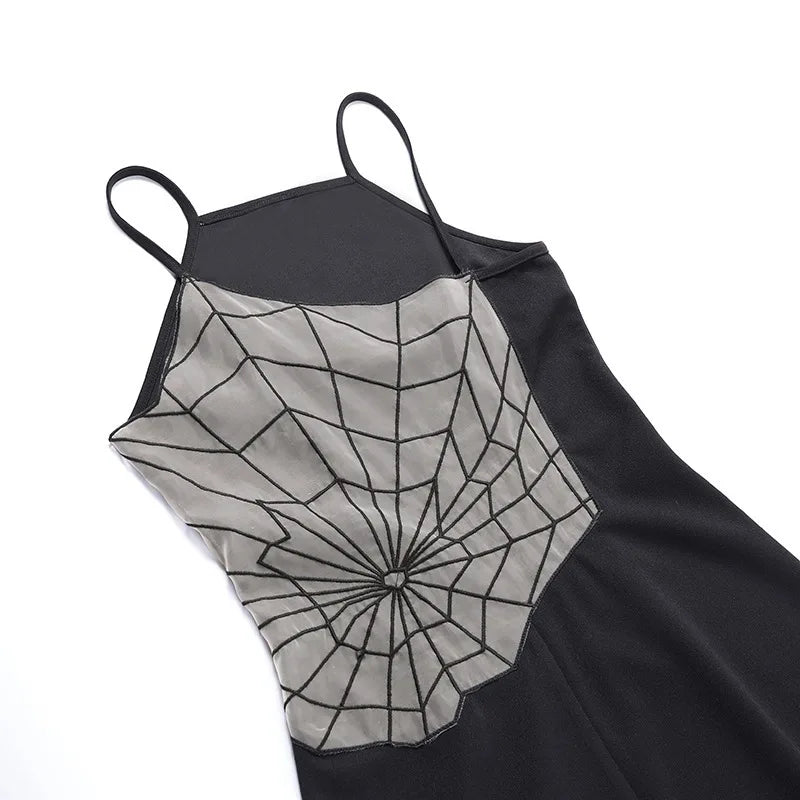 Black Spider Web Mesh Midi Dress