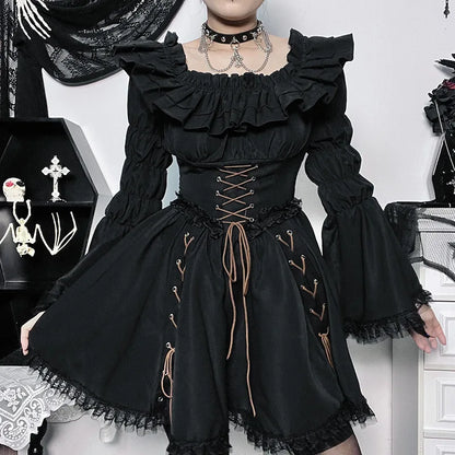 Black Off The Shoulder Lace Up Dress