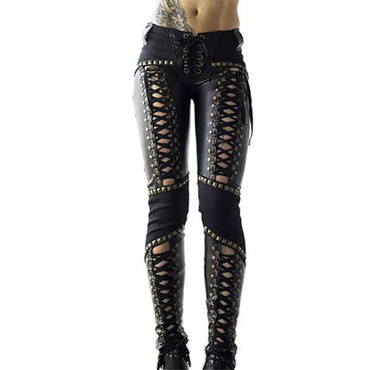 Faux Leather Lace Up Pants