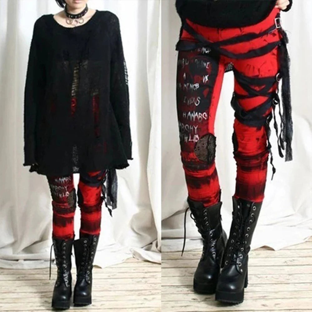 Print Gothic Leggings With Straps