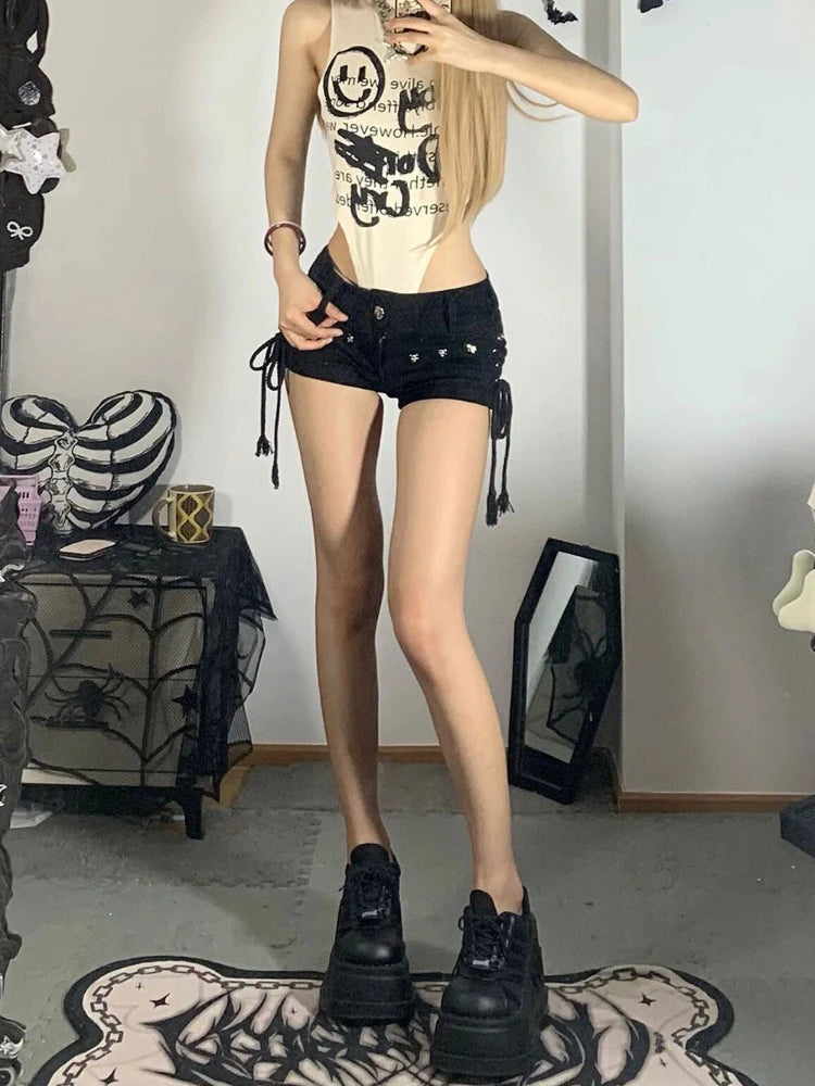 Black Lace-up Shorts