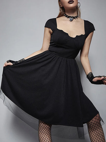 Black Bat Shape Short Sleeve Dress