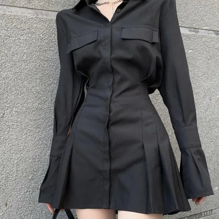 Black Pleated Shirt Dress