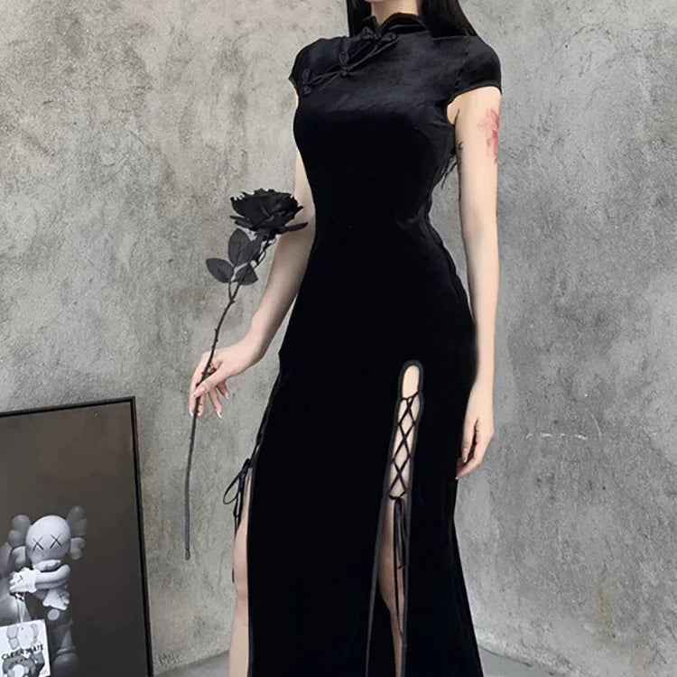 Black Velvet Split Dress