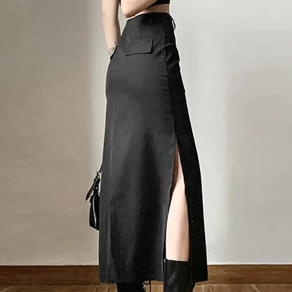 Black High Raise Slim Long Skirt