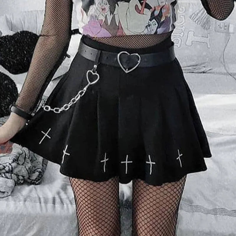 High Waist Cross Print Mini Skirts