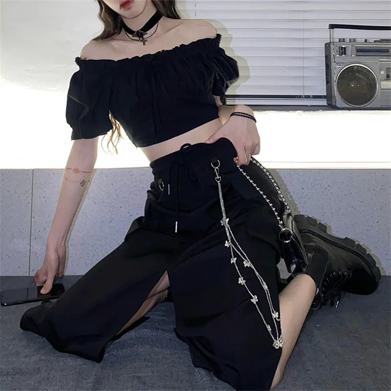 Black Long Skirt with a Chain