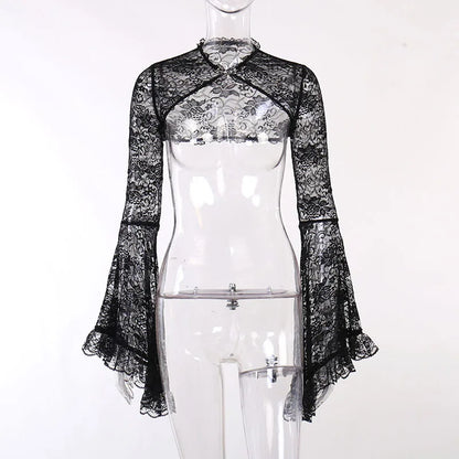 Black Goth Sheer Lace Shrug Top