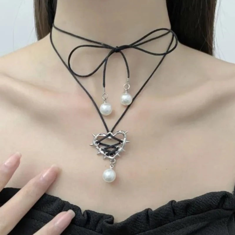 Heart Bow Tie Love Metal Heart Necklaces