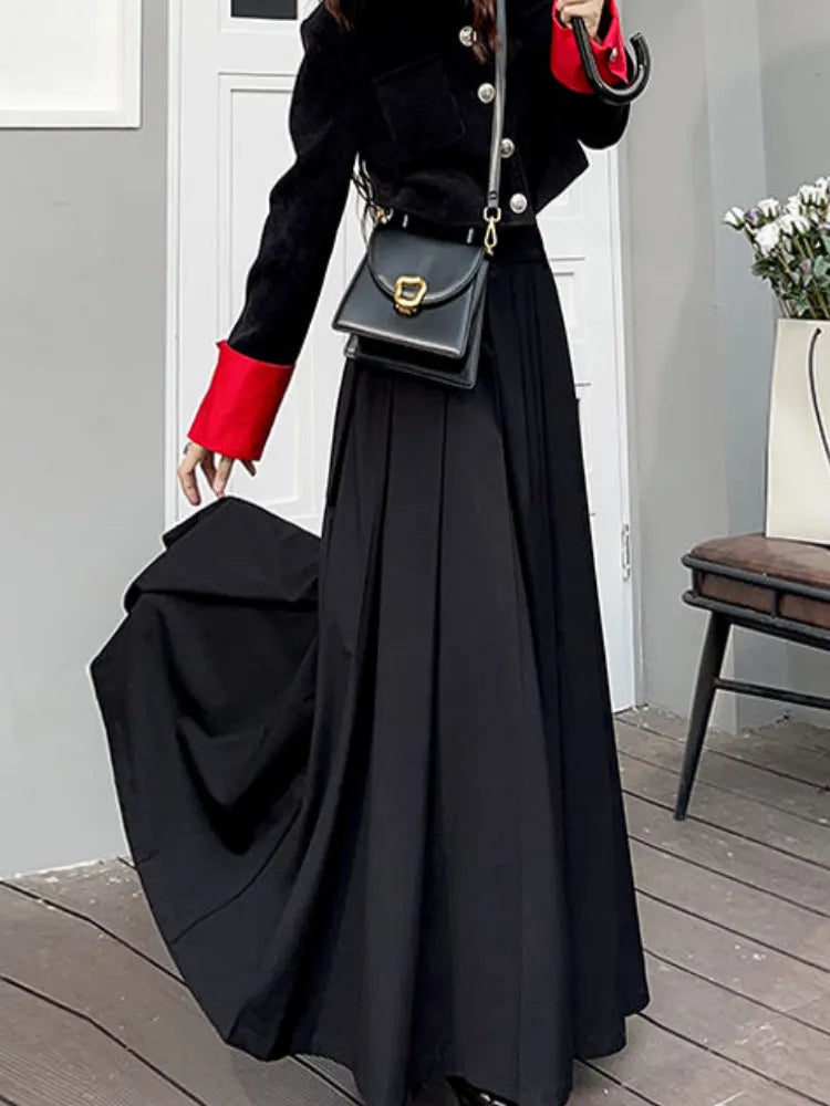 Pleated Floor Length Solid Skirts